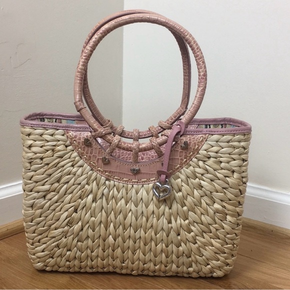 Brighton Handbags - Brighton Leili Dusty Rose Straw Tote EUC